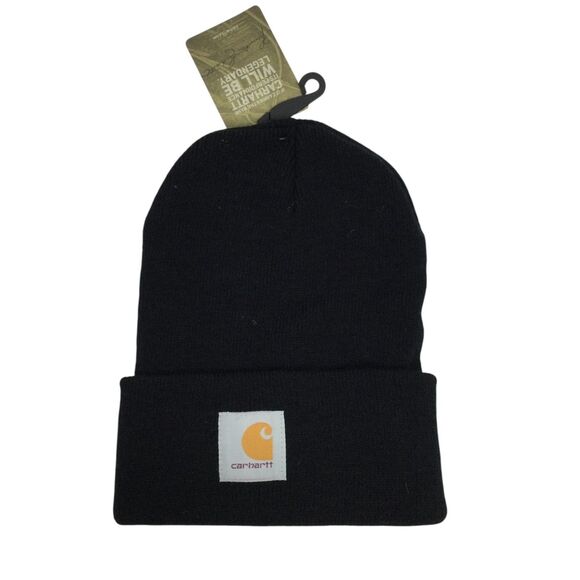 Carhartt Mens Knitted Cuffed Beanie Hat Black One Size Fits All NWT - Picture 1 of 11